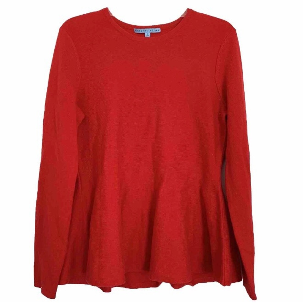 Antonio Melani Sweater Peplum 100% Cashmere Size M Red Luxury Career Christmas